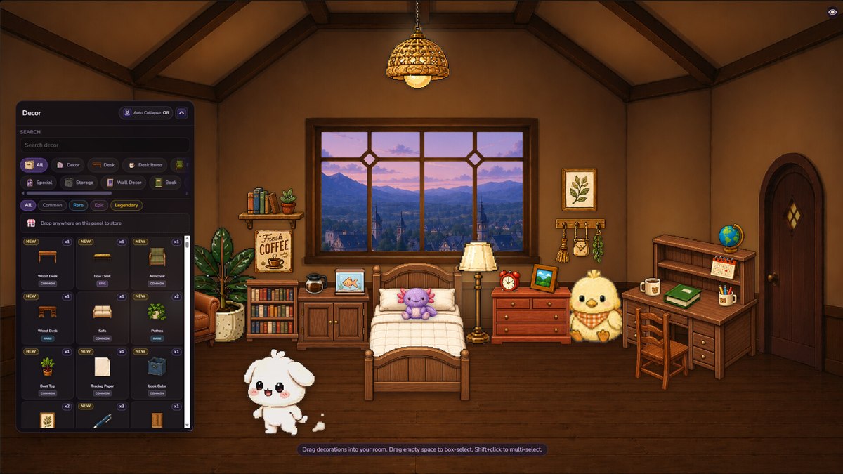 Mochi in a decorated room